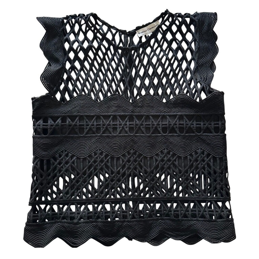Karina Grimaldi Black Geometric Soutache Lace Crop Top - Size Small